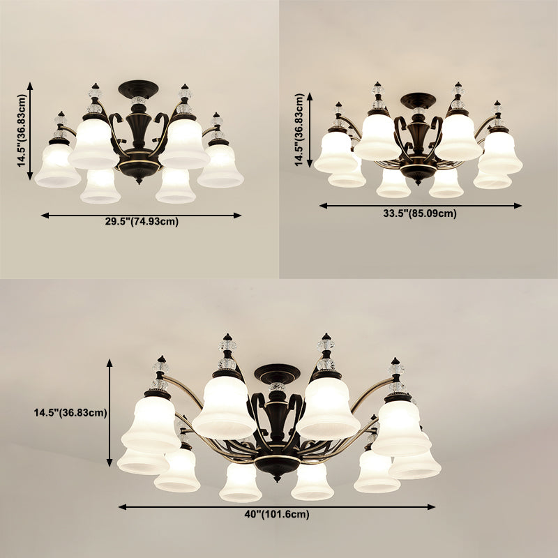Plafonnier traditionnel en verre noir en forme de cloche