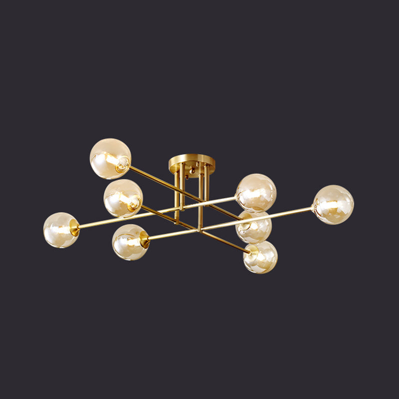 Gold Globe Semi-Flush Light Fixture Modern Glass Shade Ceiling Lamp Fixture