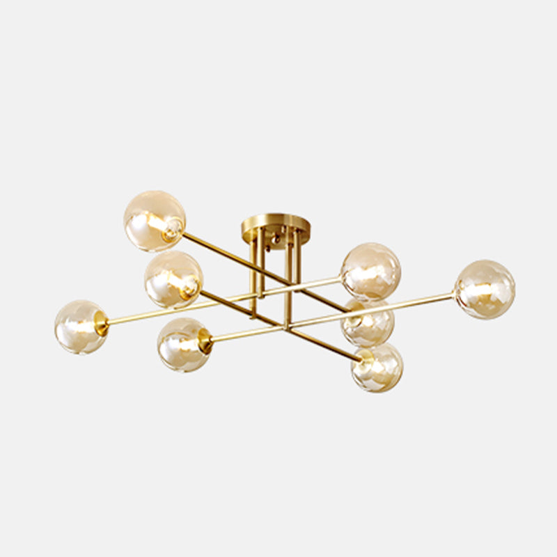 Gold Globe Semi-Flush Light Fixture Modern Glass Shade Ceiling Lamp Fixture