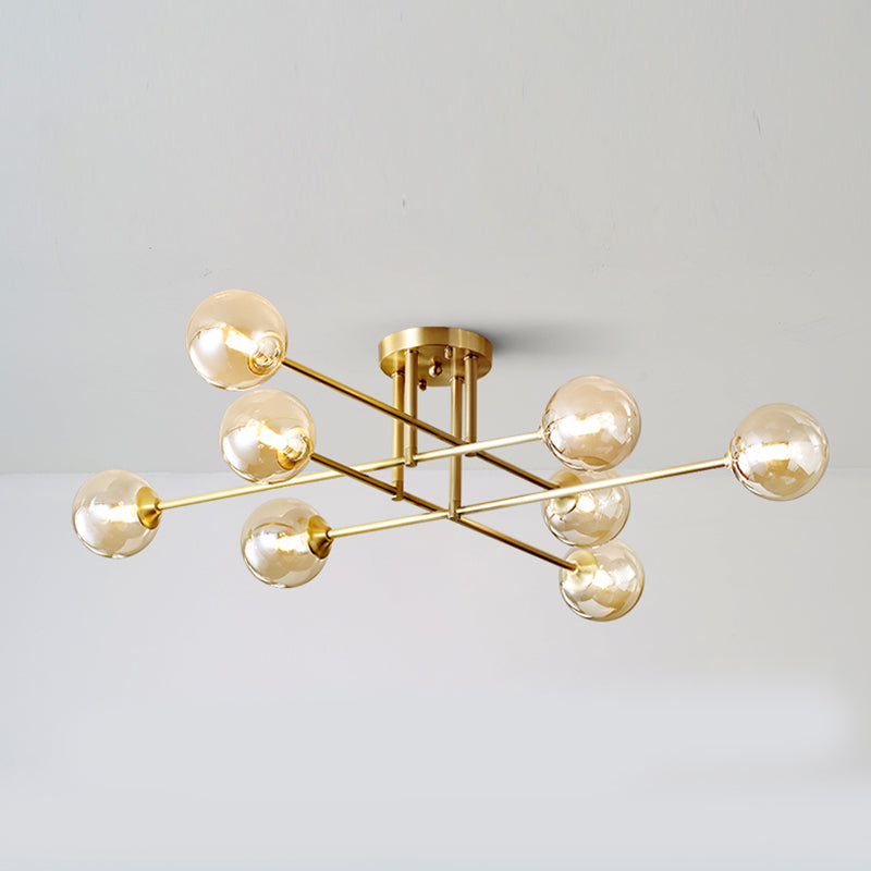 Gold Globe Semi-Flush Light Fixture Modern Glass Shade Ceiling Lamp Fixture