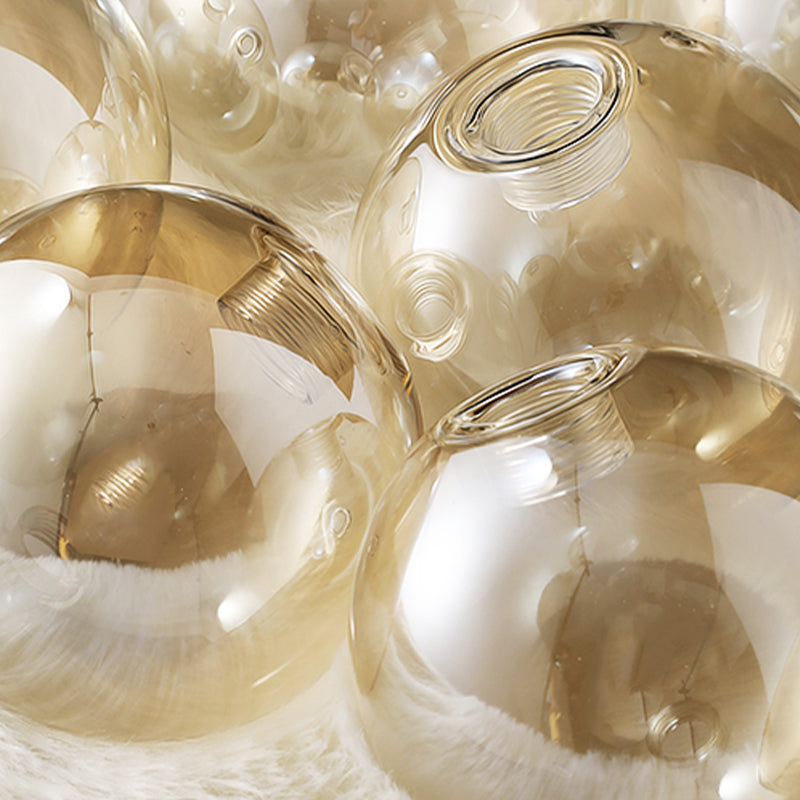 Gold Globe Semi-Flush Light Fixture Modern Glass Shade Ceiling Lamp Fixture