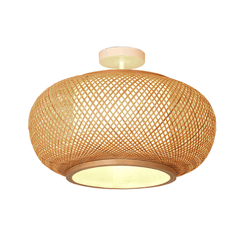 Luminaire rond en bambou pour montage au plafond, semi-encastré beige d'Asie