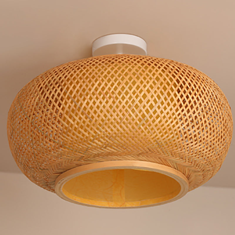 Luminaire rond en bambou pour montage au plafond, semi-encastré beige d'Asie