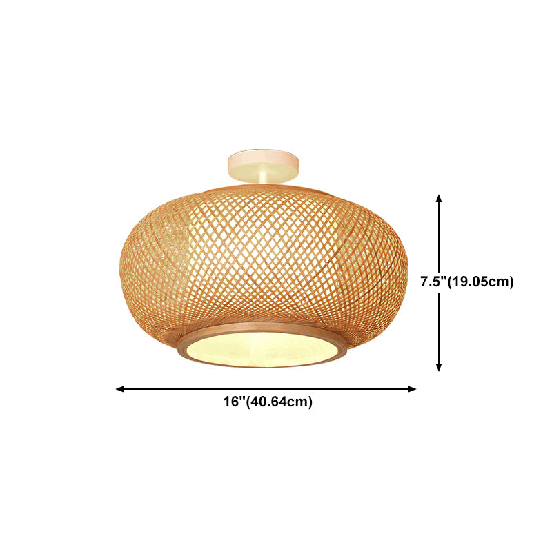 Luminaire rond en bambou pour montage au plafond, semi-encastré beige d'Asie