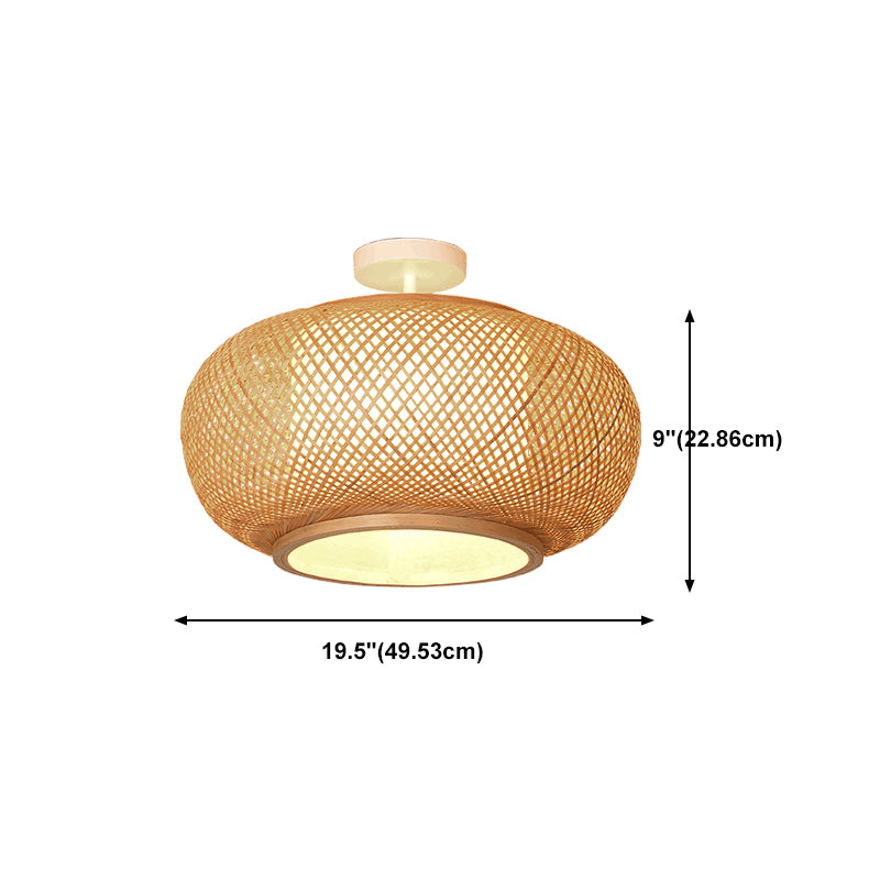 Luminaire rond en bambou pour montage au plafond, semi-encastré beige d'Asie
