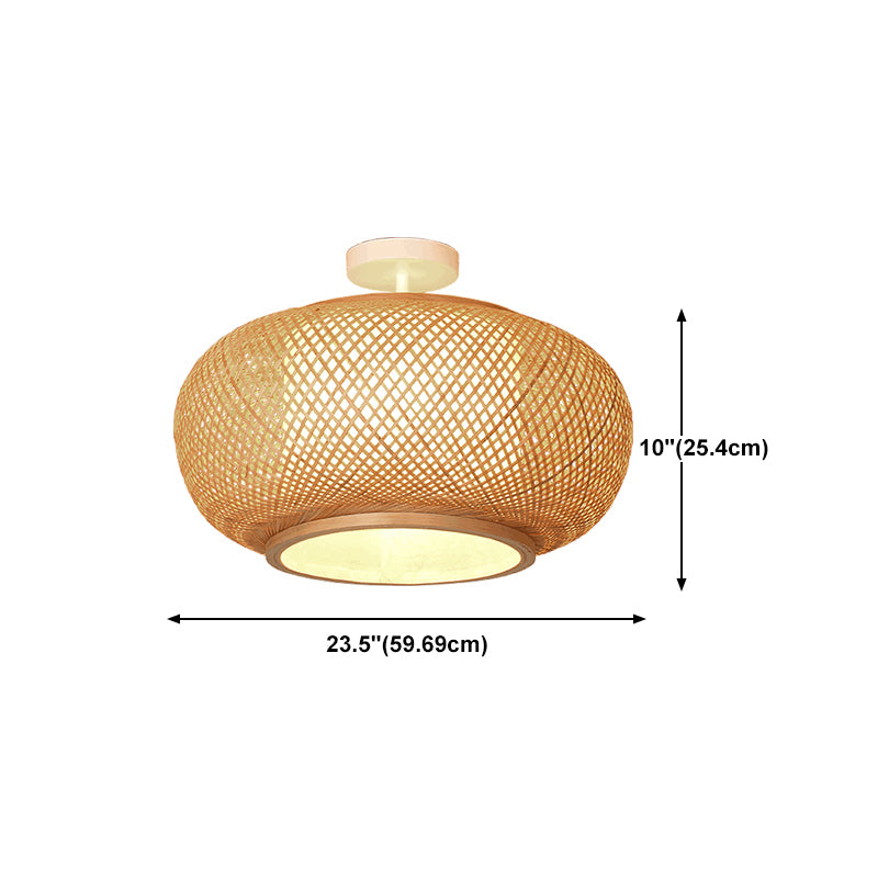 Luminaire rond en bambou pour montage au plafond, semi-encastré beige d'Asie