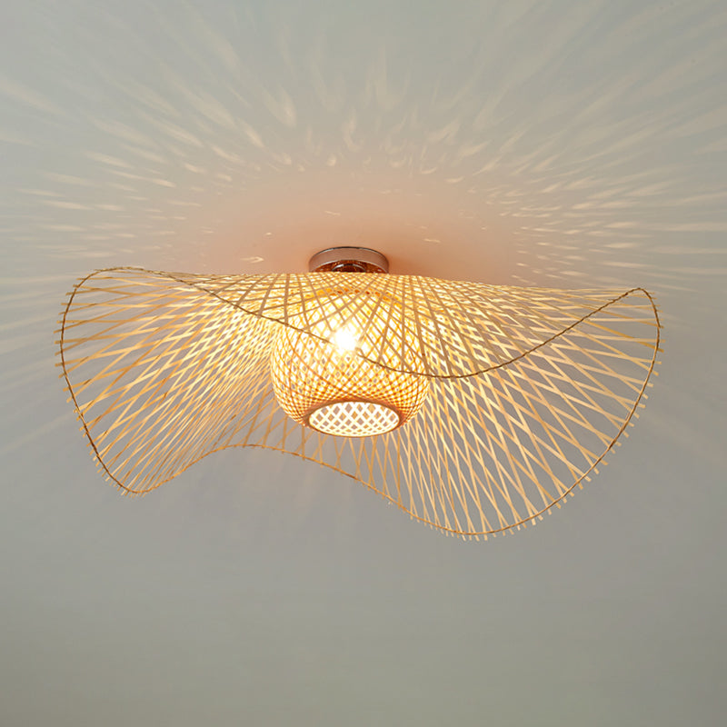 Twist Ceiling Light Fixture Asia Style Bamboo Beige Flush Mount Ceiling Lamp