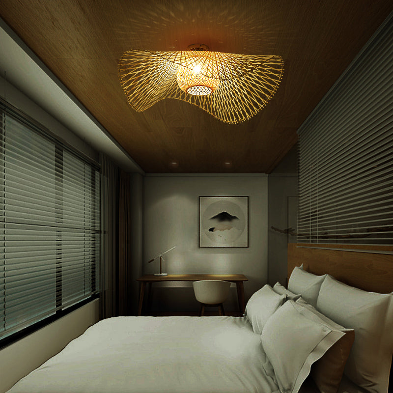 Twist Ceiling Light Fixture Asia Style Bamboo Beige Flush Mount Ceiling Lamp