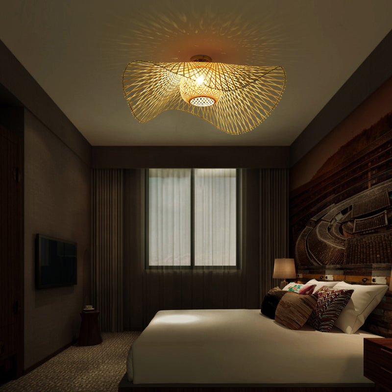 Twist Ceiling Light Fixture Asia Style Bamboo Beige Flush Mount Ceiling Lamp