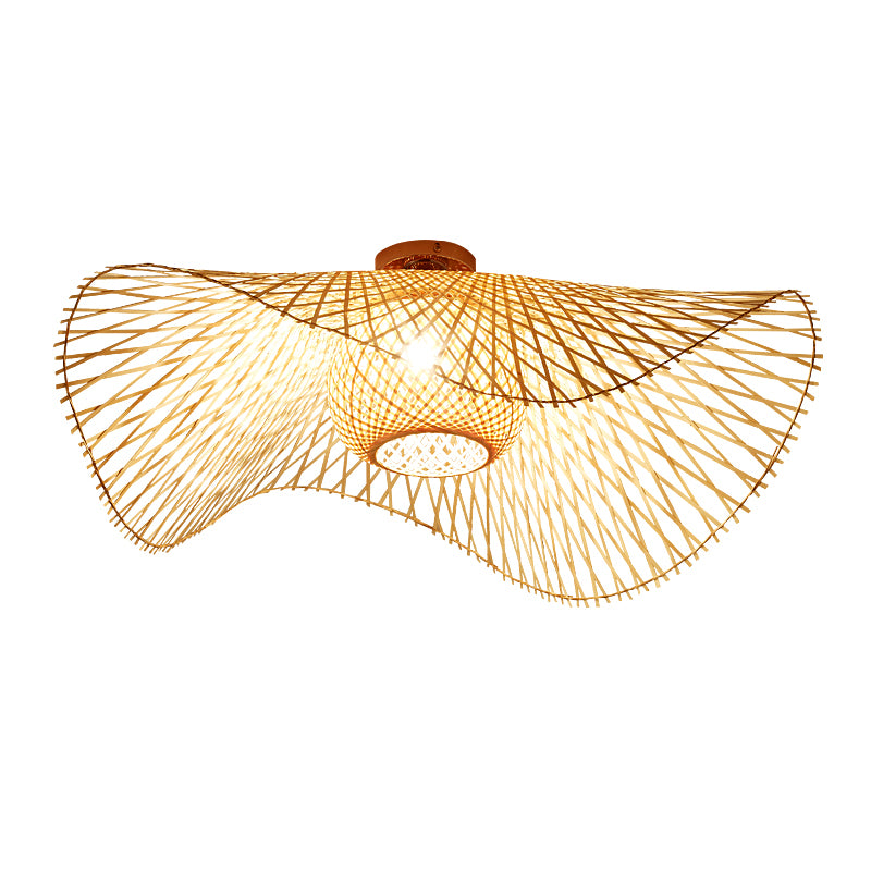 Twist Ceiling Light Fixture Asia Style Bamboo Beige Flush Mount Ceiling Lamp