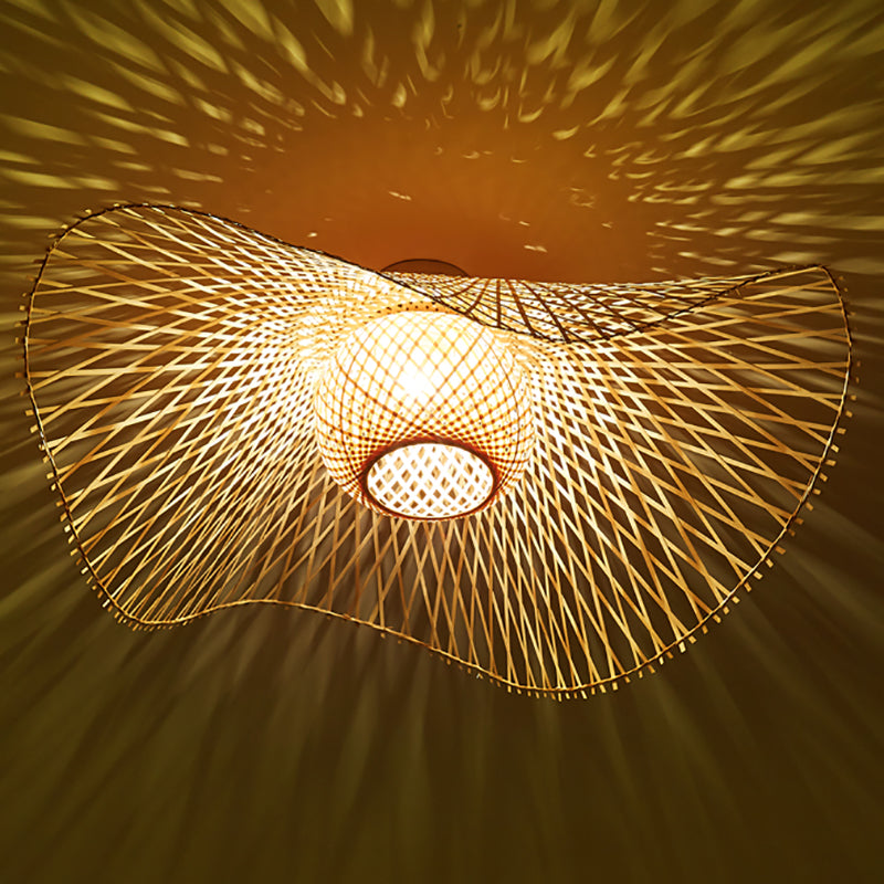 Twist Ceiling Light Fixture Asia Style Bamboo Beige Flush Mount Ceiling Lamp