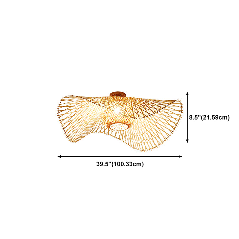 Twist Ceiling Light Fixture Asia Style Bamboo Beige Flush Mount Ceiling Lamp