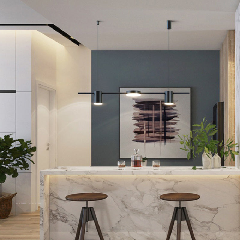 Nordic Metal Island Light Black Cylinder Multi Light Island Colgante para comedor