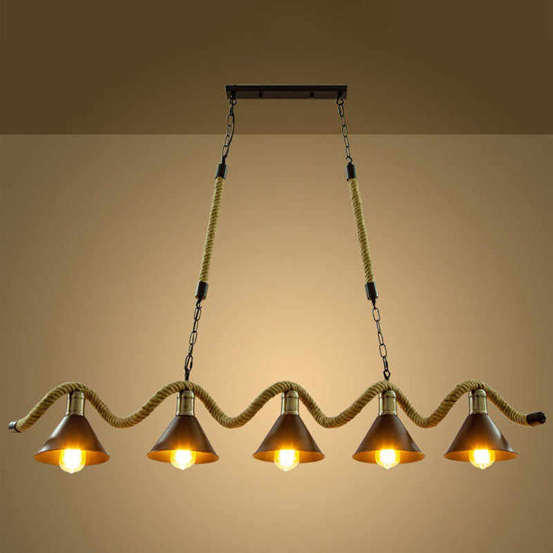 Rope industrial Natural Isla Ligera Black Metal Shade Island Colgante para café