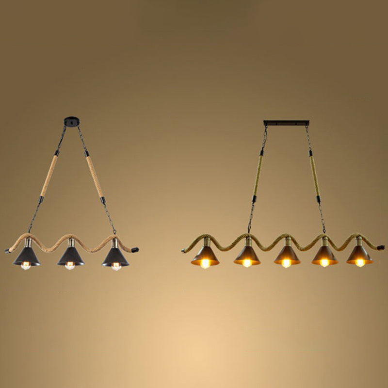 Rope industrial Natural Isla Ligera Black Metal Shade Island Colgante para café