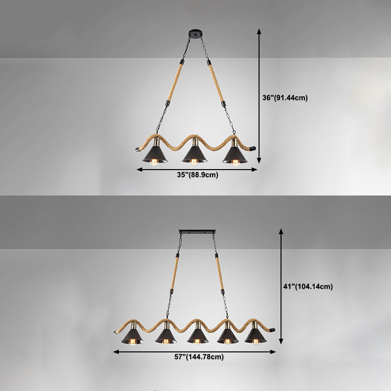 Rope industrial Natural Isla Ligera Black Metal Shade Island Colgante para café
