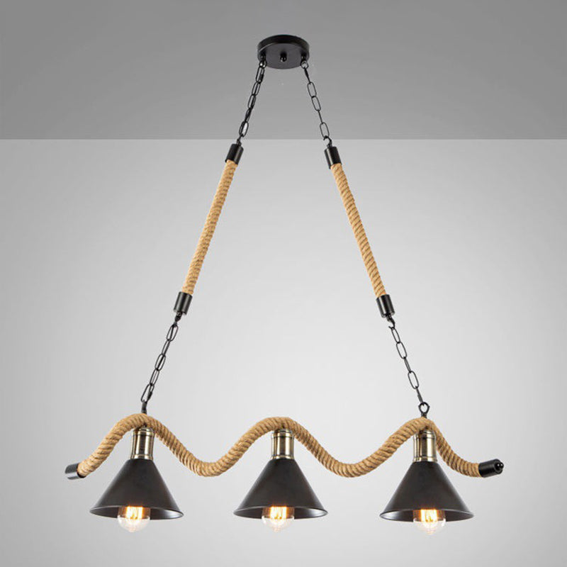 Rope industrial Natural Isla Ligera Black Metal Shade Island Colgante para café