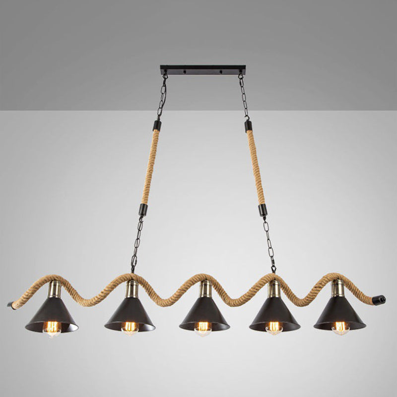 Rope industrial Natural Isla Ligera Black Metal Shade Island Colgante para café