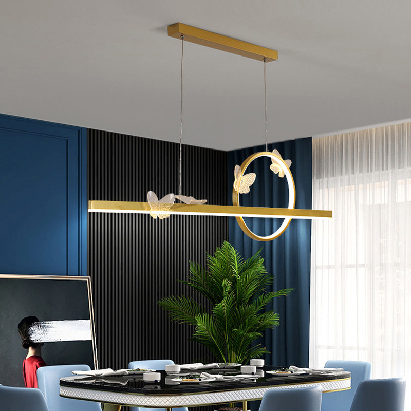 Colgante moderno de la isla de mariposa de oro de la isla de metal para el comedor