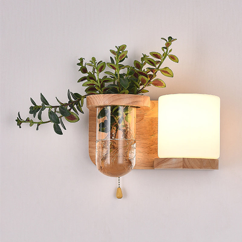 Moderne Holz Wandleuchte Scheuel ohne Pflanzen kreative Glasschattenwandleuchte