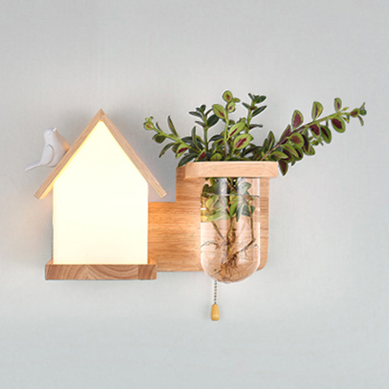 Moderne Holz Wandleuchte Scheuel ohne Pflanzen kreative Glasschattenwandleuchte
