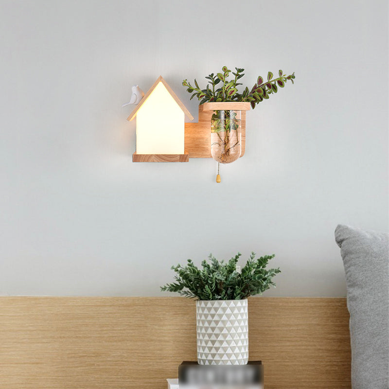 Moderne Holz Wandleuchte Scheuel ohne Pflanzen kreative Glasschattenwandleuchte
