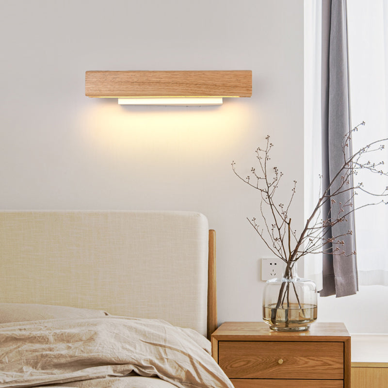 1 Light Rectangle Wall Mounted Lamps Modern Style Wood Wall Lamps