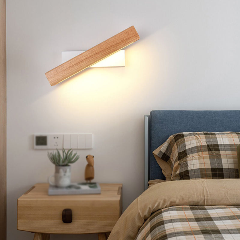1 Light Rectangle Wall Mounted Lamps Modern Style Wood Wall Lamps