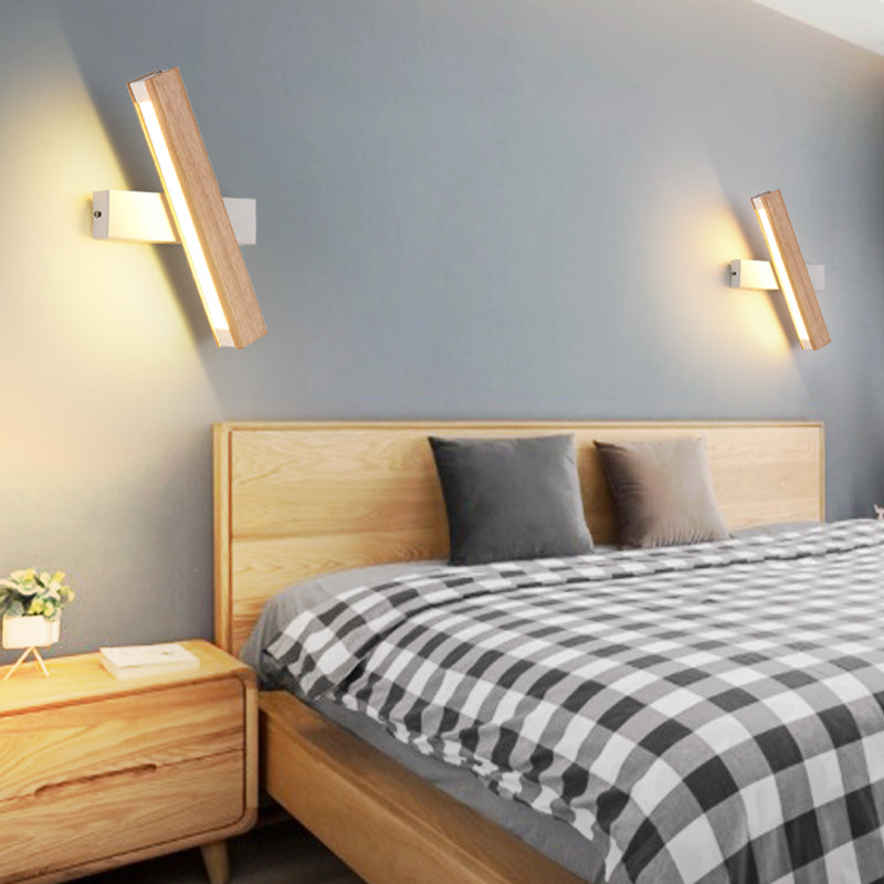 1 Light Rectangle Wall Mounted Lamps Modern Style Wood Wall Lamps