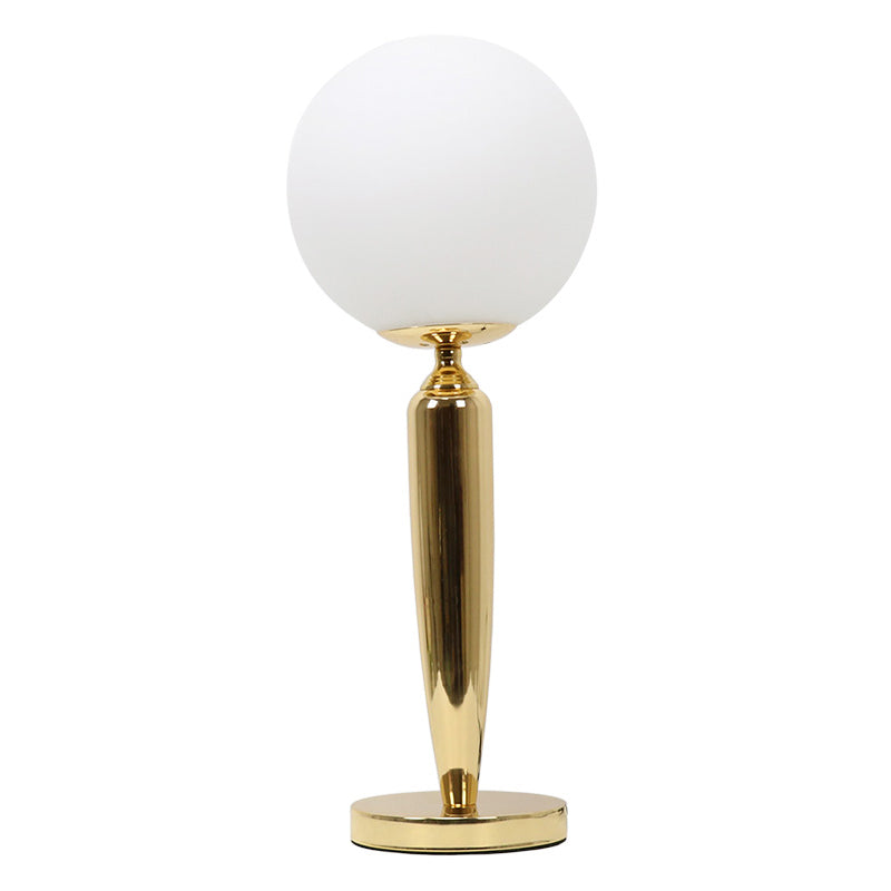 Modern Style Spherical Night Table Lamp White Glass One Light Nightstand Lamp in Gold