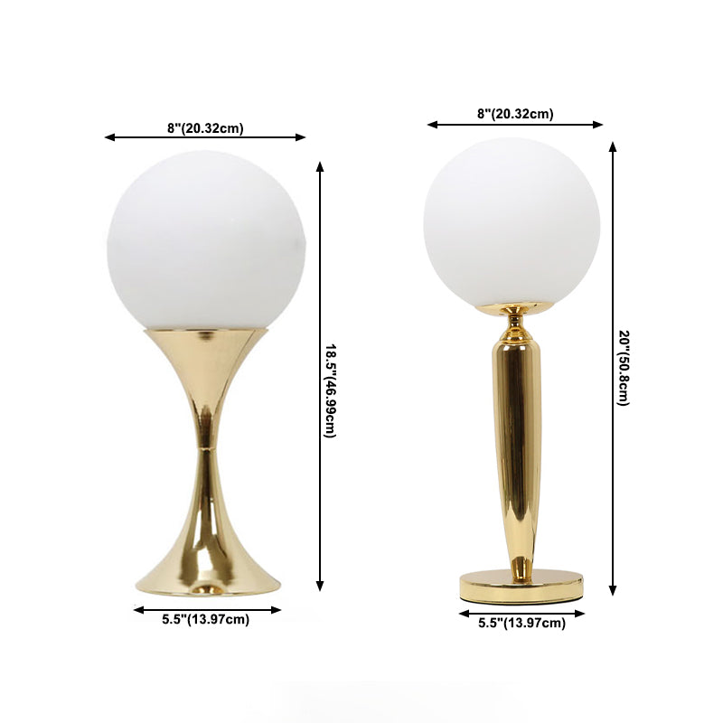 Modern Style Spherical Night Table Lamp White Glass One Light Nightstand Lamp in Gold