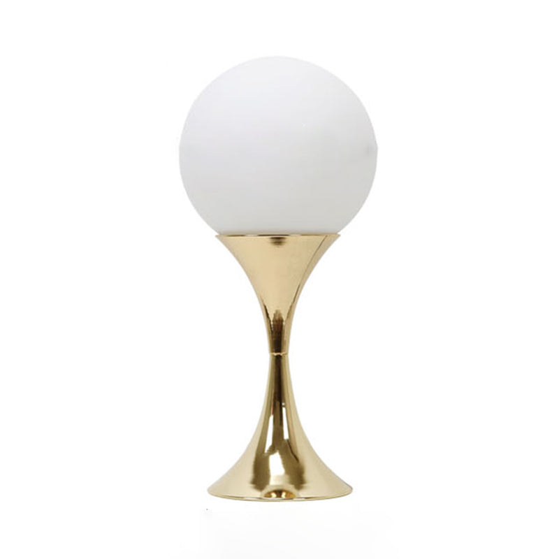 Modern Style Spherical Night Table Lamp White Glass One Light Nightstand Lamp in Gold