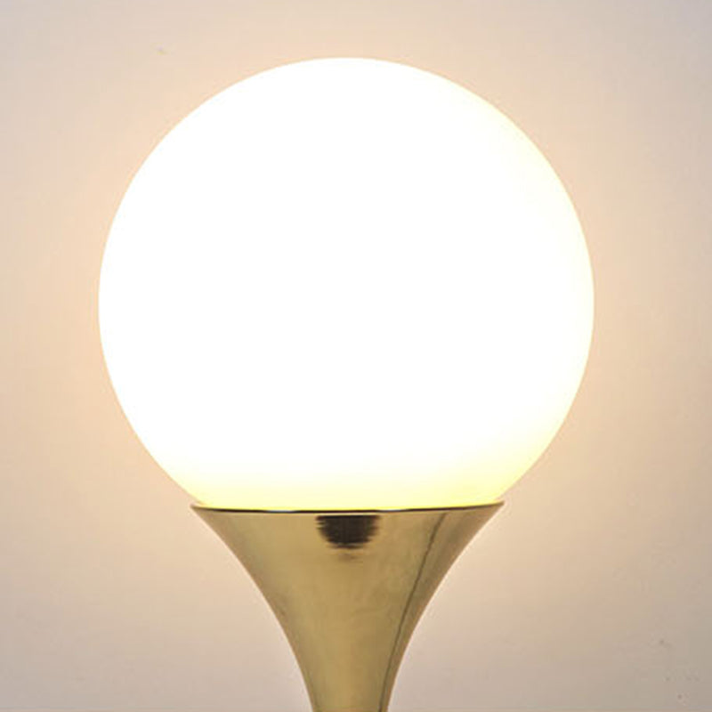 Modern Style Spherical Night Table Lamp White Glass One Light Nightstand Lamp in Gold
