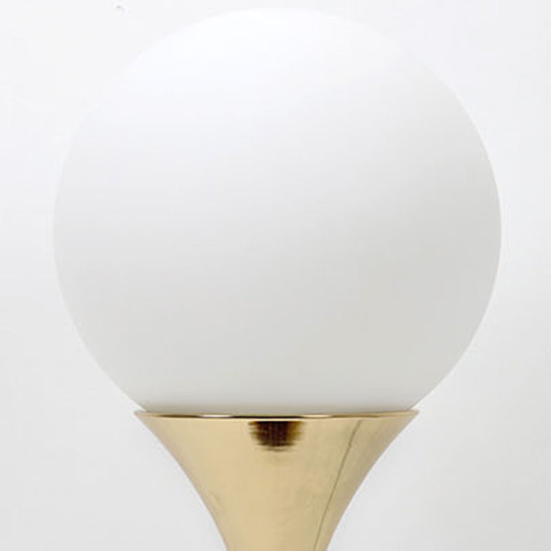 Modern Style Spherical Night Table Lamp White Glass One Light Nightstand Lamp in Gold