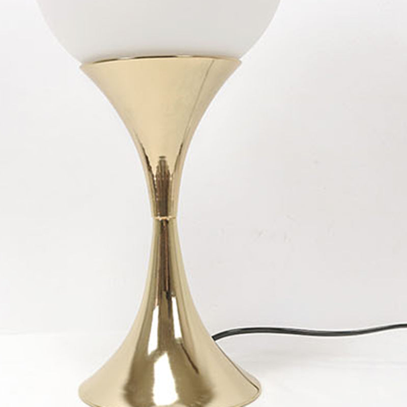Modern Style Spherical Night Table Lamp White Glass One Light Nightstand Lamp in Gold