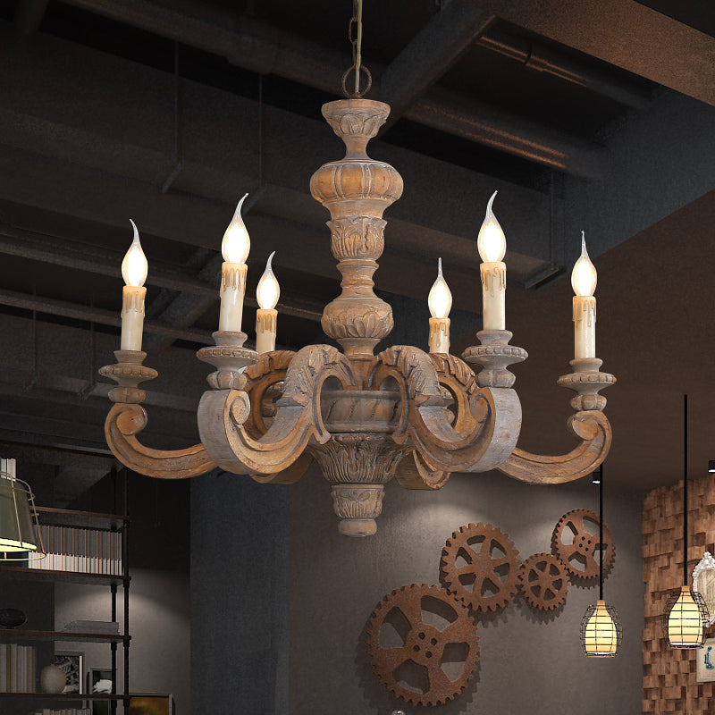 Wood Chandelier Lighting Candle Rustic Hanging Pendant for Living Room