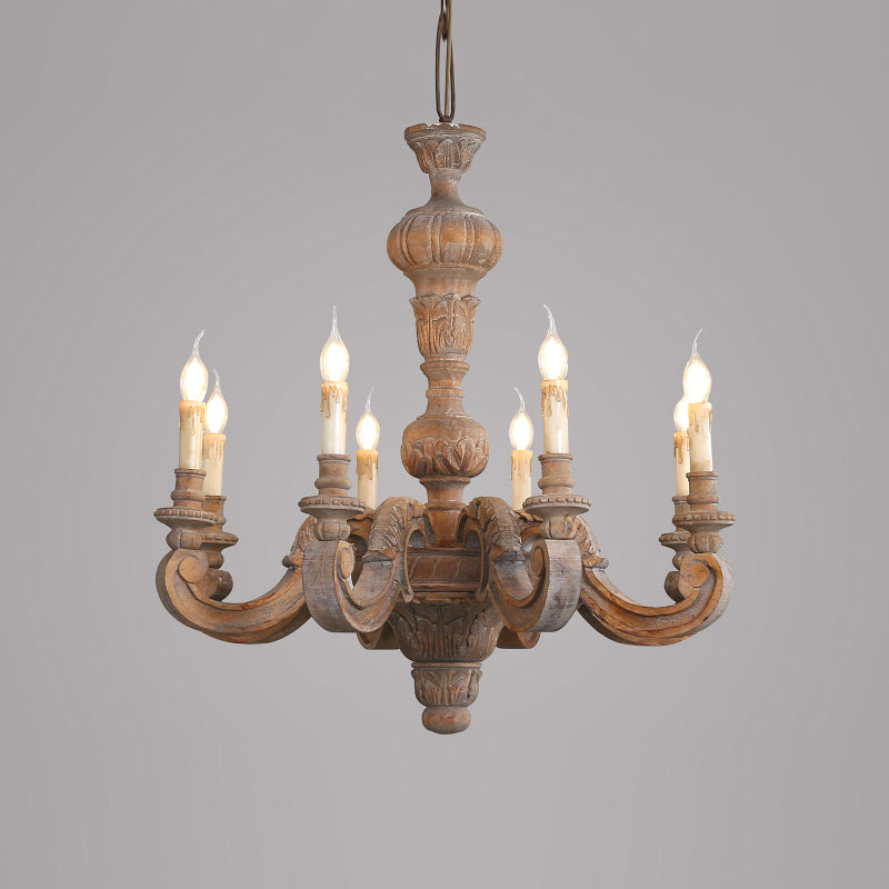 Cougie d'éclairage de lustre en bois Rustique suspendu pour le salon
