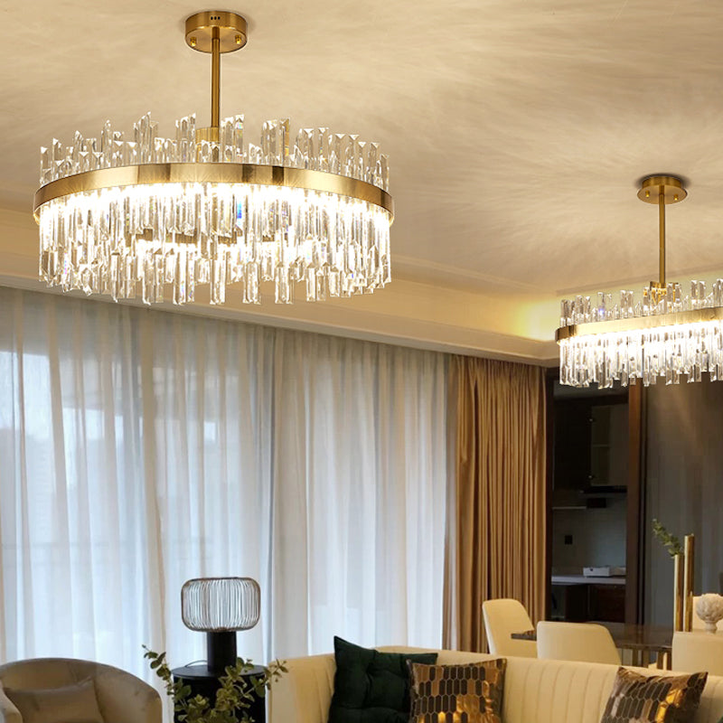 Round Shape Hanging Lights Crystal LED Chandelier in Gold for Living Room