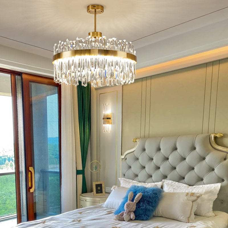 Round Shape Hanging Lights Crystal LED Chandelier in Gold for Living Room