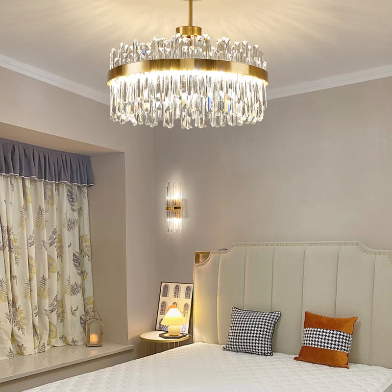 Round Shape Hanging Lights Crystal LED Chandelier in Gold for Living Room