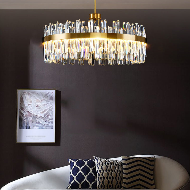 Round Shape Hanging Lights Crystal LED Chandelier in Gold for Living Room