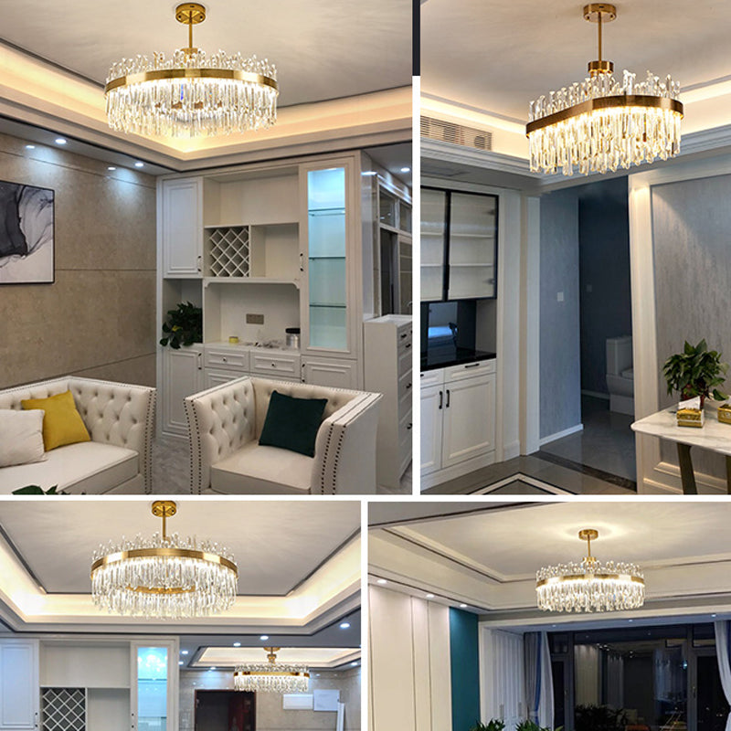 Round Shape Hanging Lights Crystal LED Chandelier in Gold for Living Room