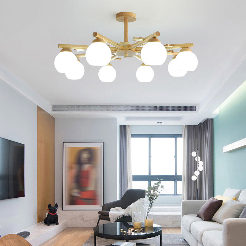 Rami sferici multi chiaro luci appese a sospensione moderna illuminazione sospesa in legno per camera da letto