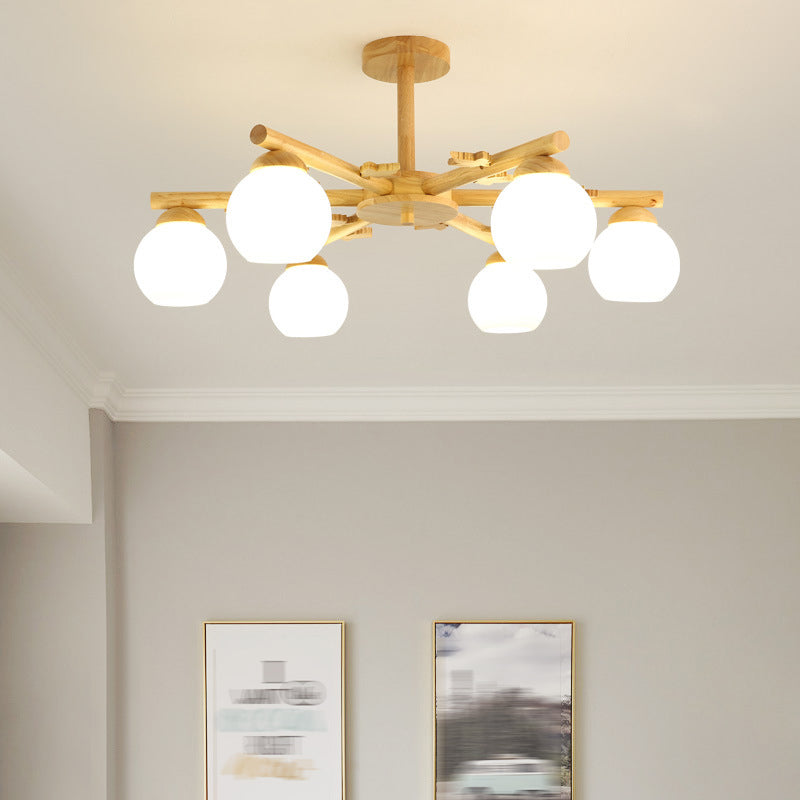 Rami sferici multi chiaro luci appese a sospensione moderna illuminazione sospesa in legno per camera da letto