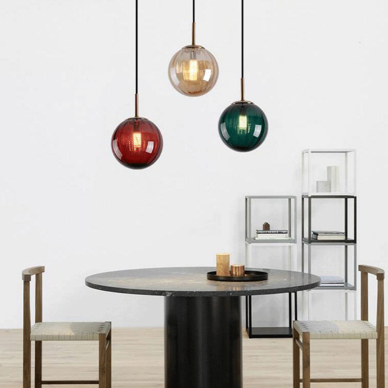 Spherical Shape Hanging Lighting Modern Style Glass 1 Light Hanging Lamp for Bedroom