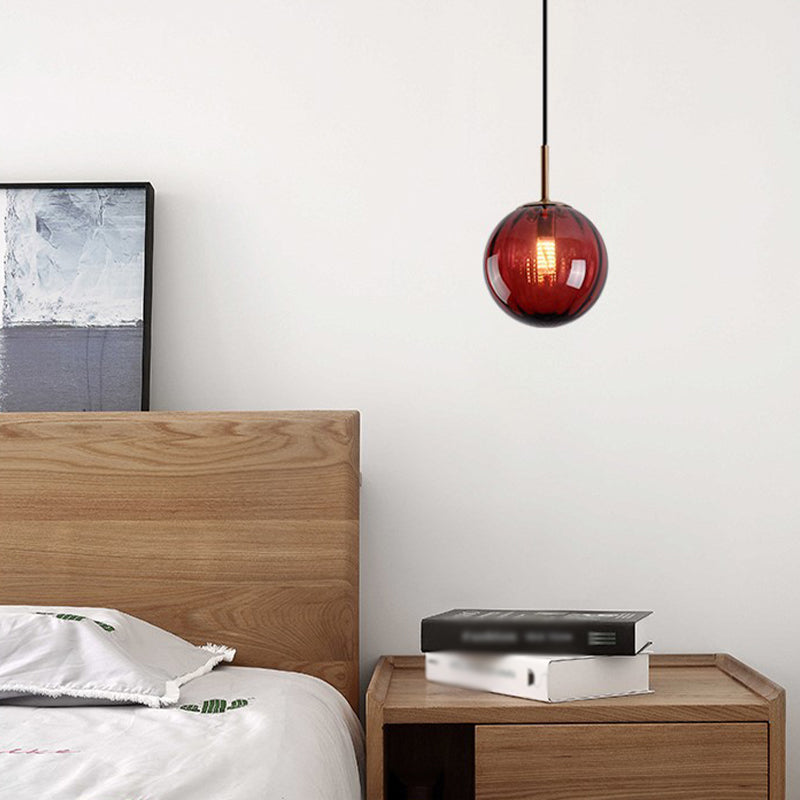 Spherical Shape Hanging Lighting Modern Style Glass 1 Light Hanging Lamp for Bedroom