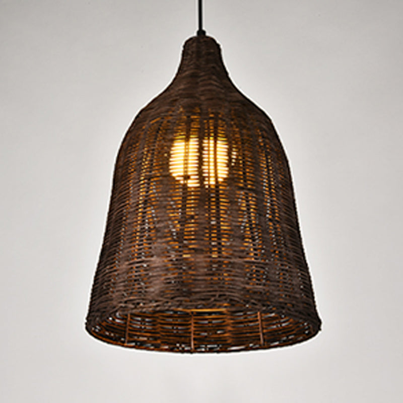 Rattan Domed Hanging Light Fixture Asia Style Pendant Ceiling Light