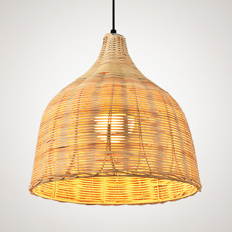 Rattan Domed Hanging Light Fixture Asia Style Pendant Ceiling Light