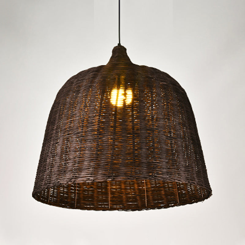 Rattan Domed Hanging Light Fixture Asia Style Pendant Ceiling Light