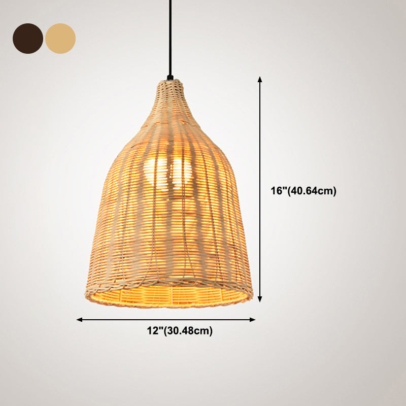 Rattan Domed Hanging Light Fixture Asia Style Pendant Ceiling Light